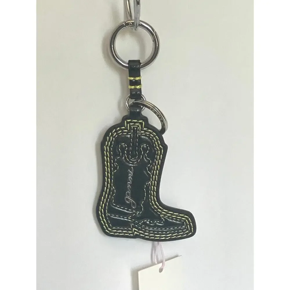 GANNI Western Boot Keyring Black Yellow Leather Bag Charm